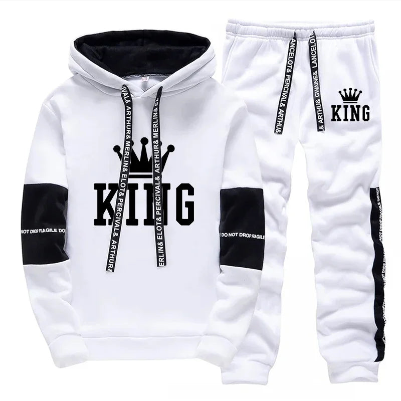 King Print Men's Hoodie & Sweatpants Set – Casual Outdoor Streetwear Tracksuit