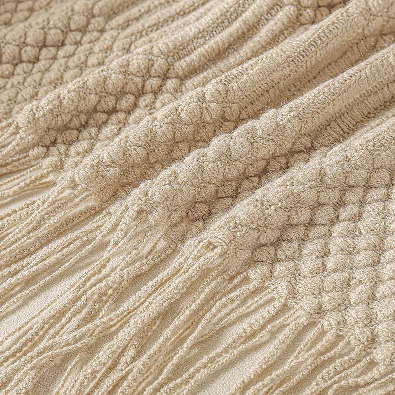 Knitted Acrylic Throw Blanket with Tassels – Chunky Farmhouse Style, 28 Colors & 2 Sizes
