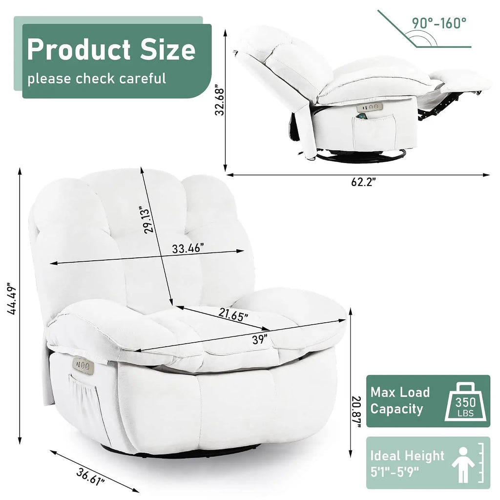Chenille Power Recliner with Heat, Massage & USB-C