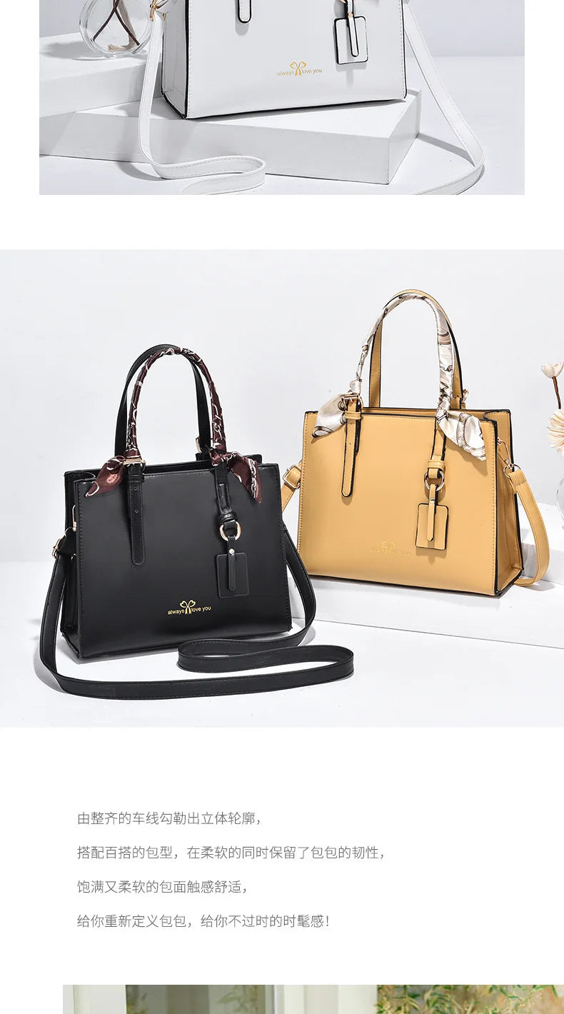 Elegant PU Square Tote Bag – Silk Scarf Crossbody Shoulder Handbag for Women