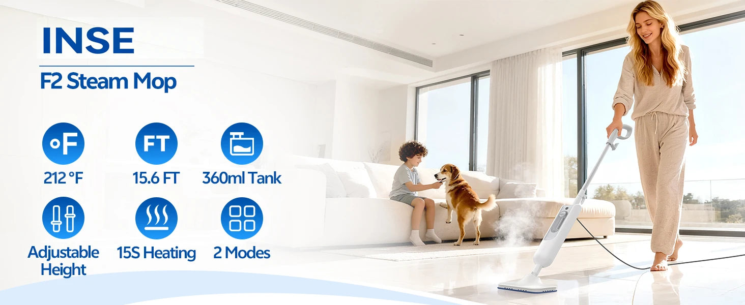 INSE 6-in-1 Powerful Steam Mop — High-Temperature Detachable Scrubbing Steam Cleaner for Hard Floors, Carpet & Kitchen