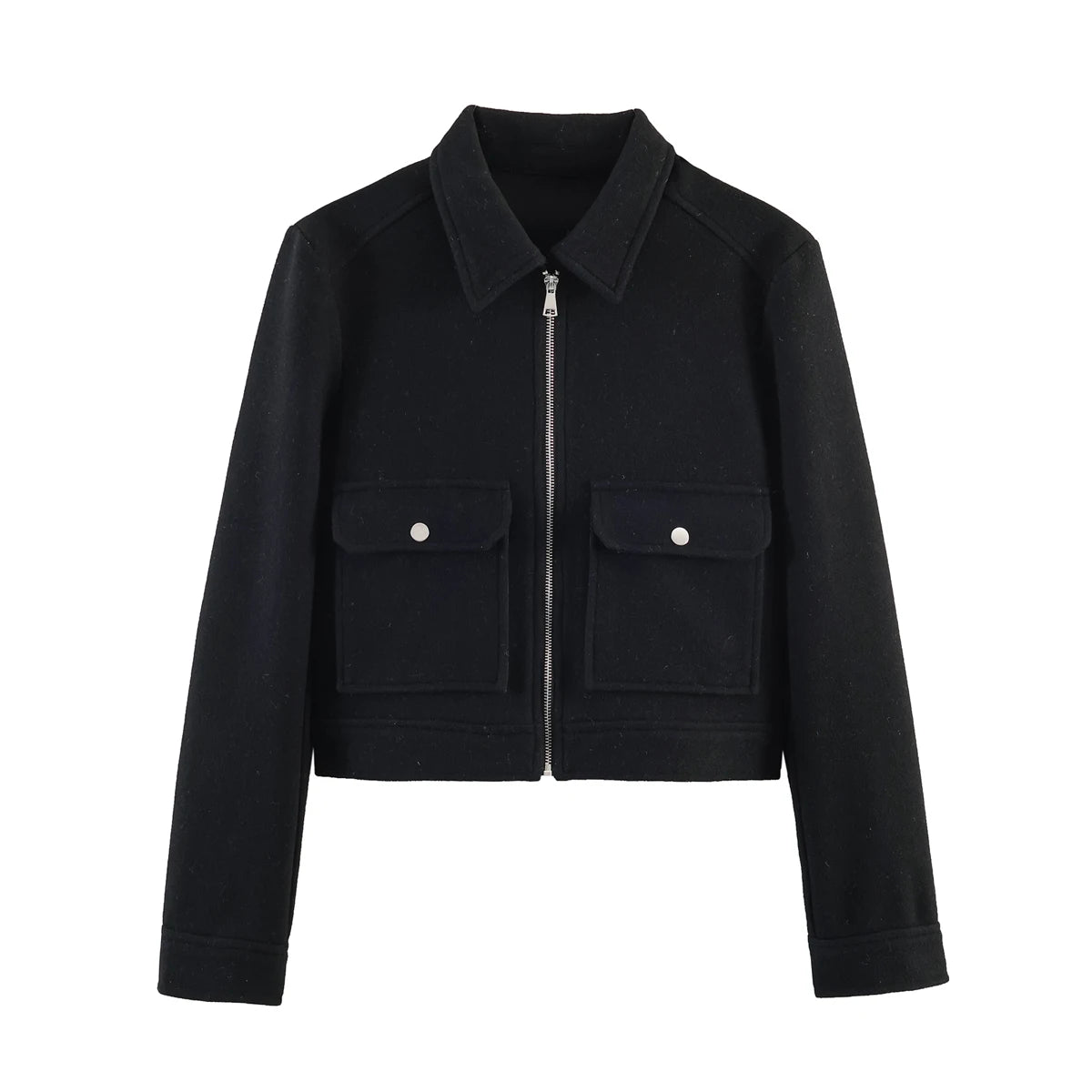 Women's Short Zip-Up Jacket Coat – Elegant Street Outerwear with Pockets