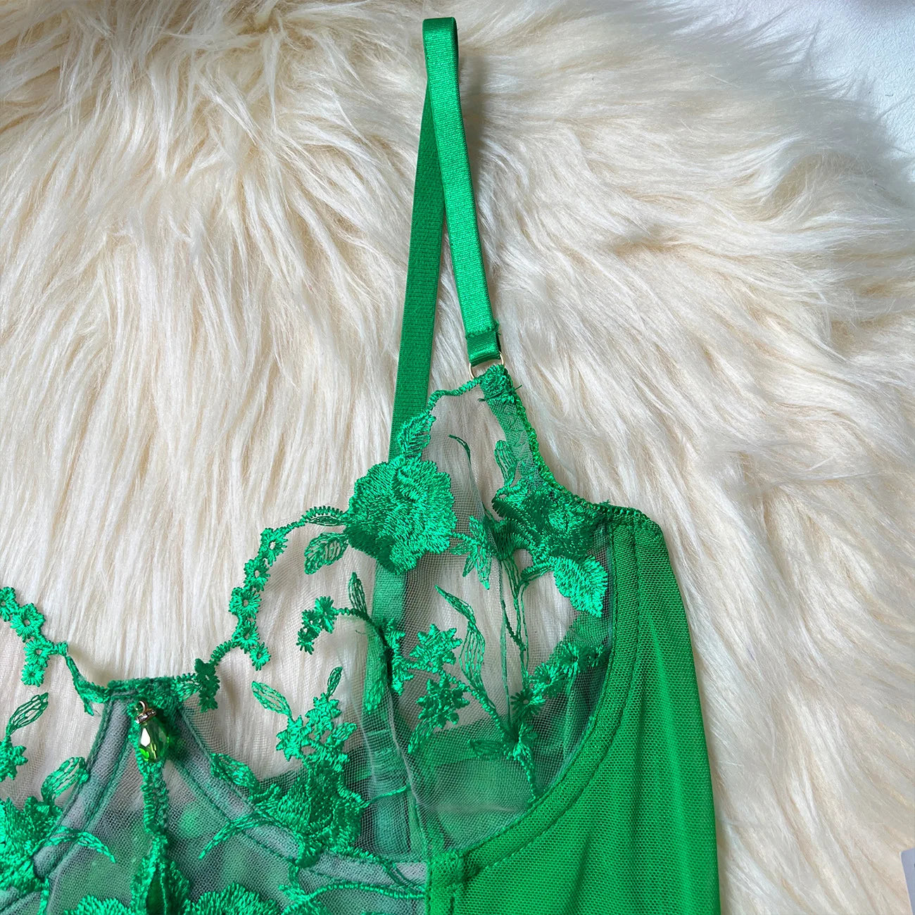 Sheer Embroidery Bra & Brief Set — Transparent Lace Underwear Suit