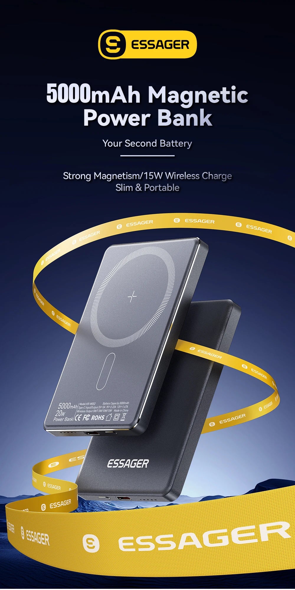Essager Slim Wireless Power Bank — Magnetic MagSafe Compatible Portable Charger