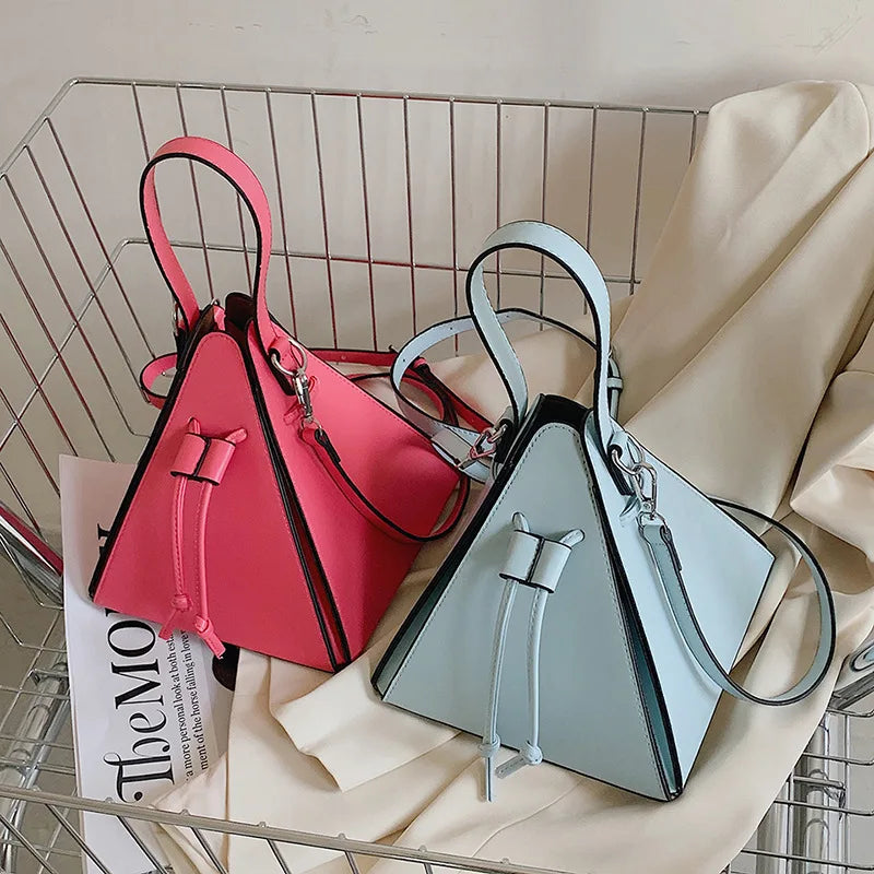 Triangle Shape PU Shoulder Bag – Luxury Designer Hard Shell Crossbody Handbag for Women