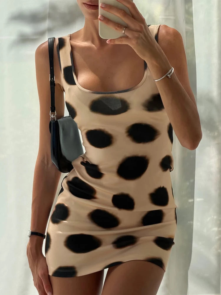 Women's V-Neck Lace-Up Polka Dot Mesh Dress – Flared Sleeve Slim Fit Casual Daily Dress