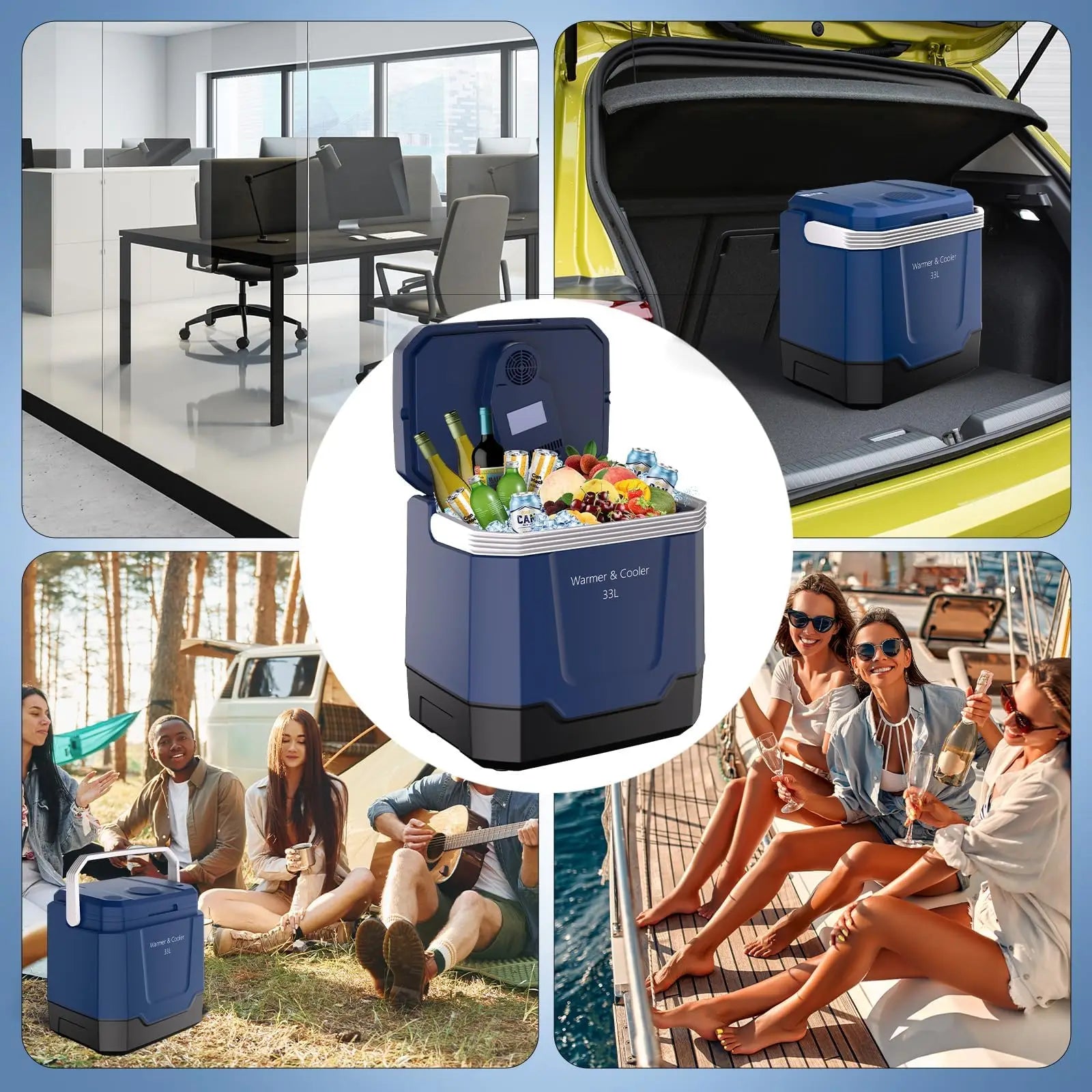 35QT Electric Cooler — Portable Car Refrigerator & Plug-In Cooler with 12V DC & AC Power, Locking Handle for Camping, Road Trips & Home Use