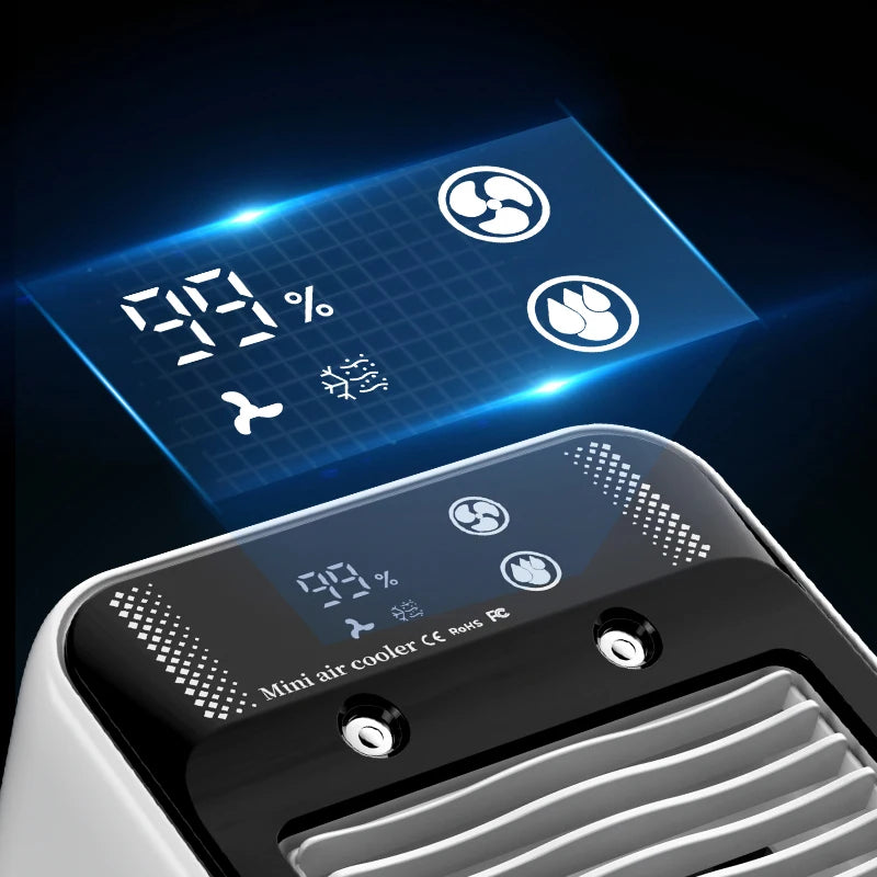 Portable Mini Air Conditioner – Fast Cooling Ultrasonic Nano Mist LCD Display Rechargeable Outdoor Cooler