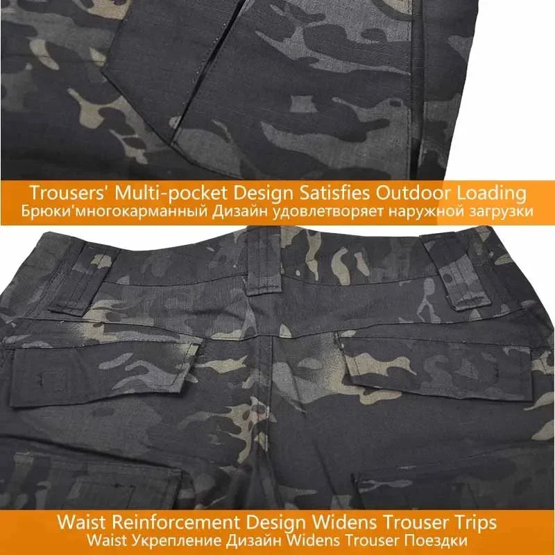 Men's Tactical Combat Suit – Camo Hooded Shirt & Cargo Pants with Pads