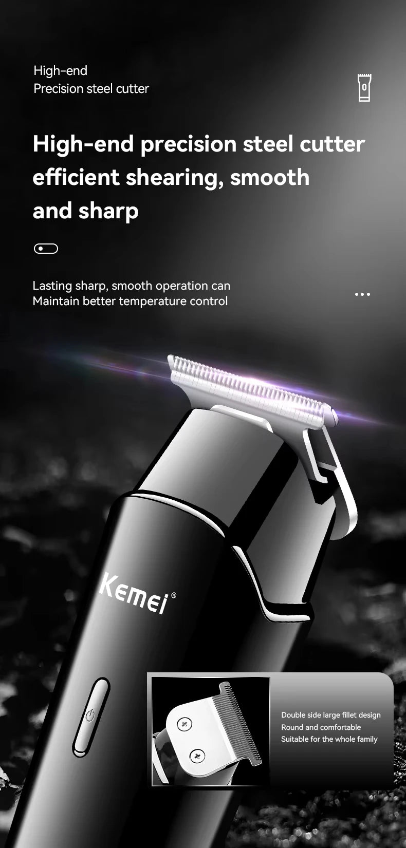 Kemei KM-1115 Professional Hair Clipper – USB Fast Charge, 160-Min Battery, Low Noise, Cordless
