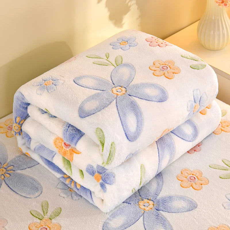 Floral Fleece Blanket – Warm Travel Shawl & Sofa Nap Blanket, Pet-Friendly, 70x100cm