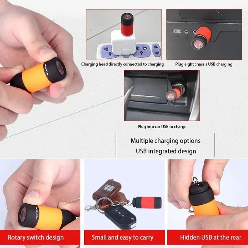 USB Mini Keychain Flashlight – Rechargeable EDC Torch, Waterproof, 16 Colors, Pocket-Sized LED Light