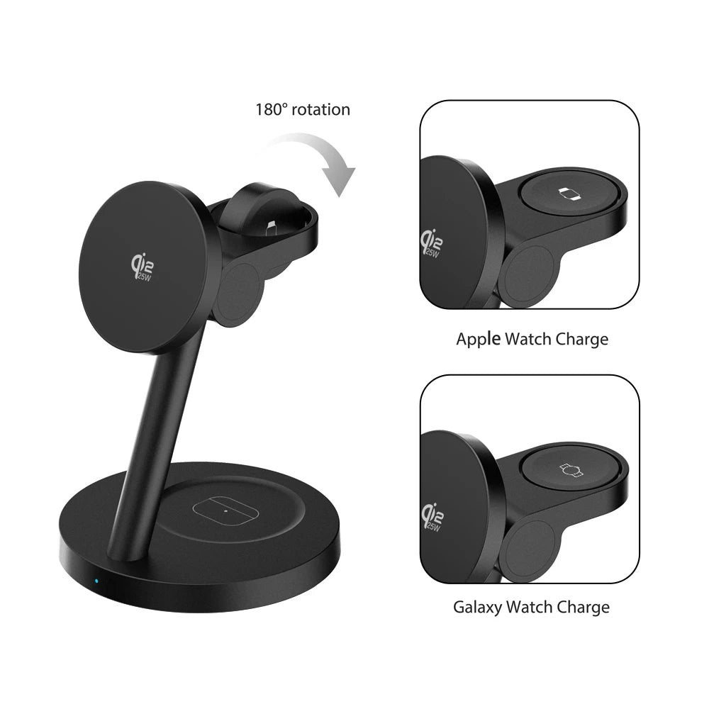 25W Qi2.2 Magnetic 3-in-1 Wireless Charging Station for iPhone & Apple Watch