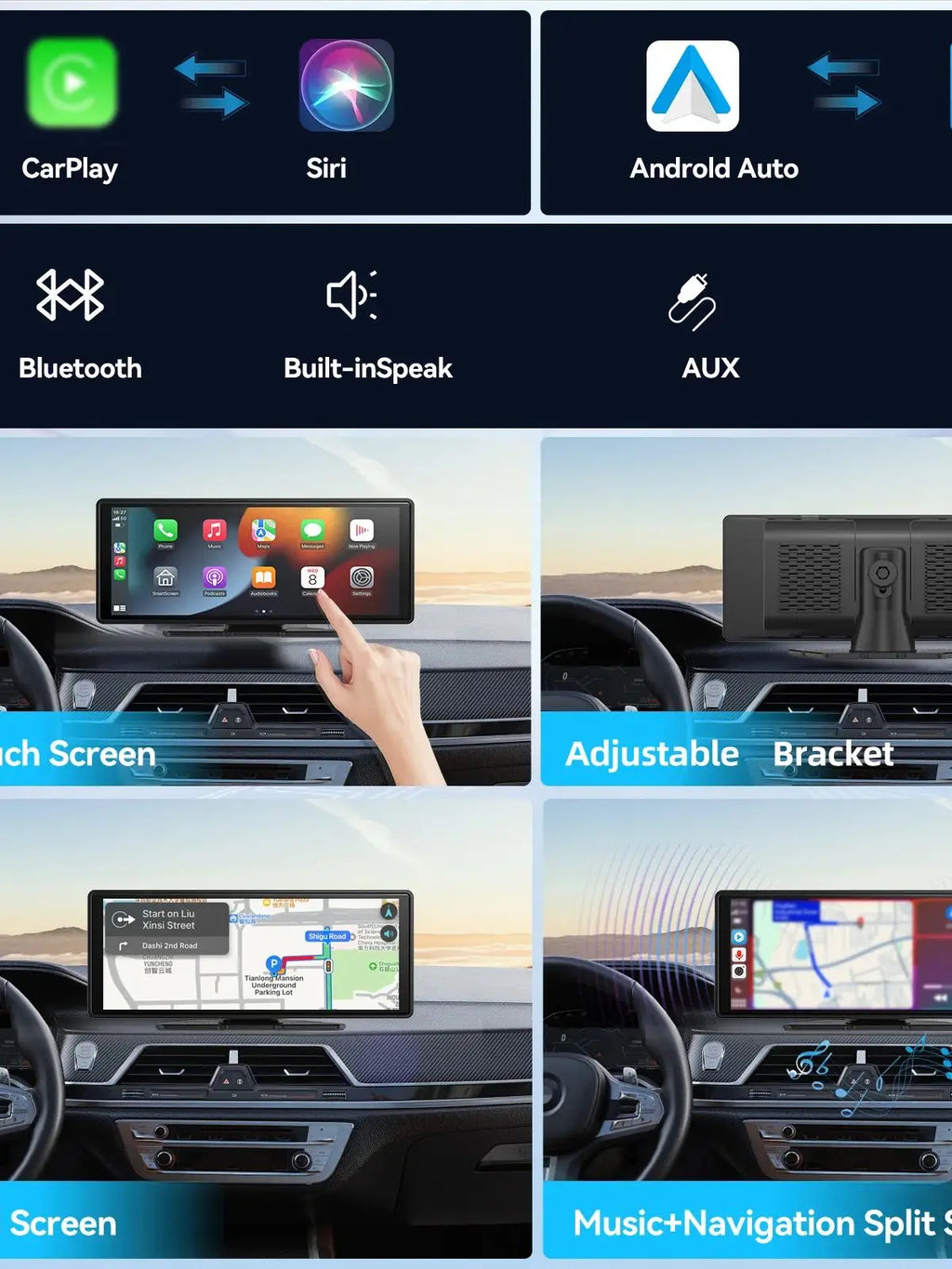 Wireless CarPlay Screen for Car – 10.26" Android Auto Touchscreen Stereo System