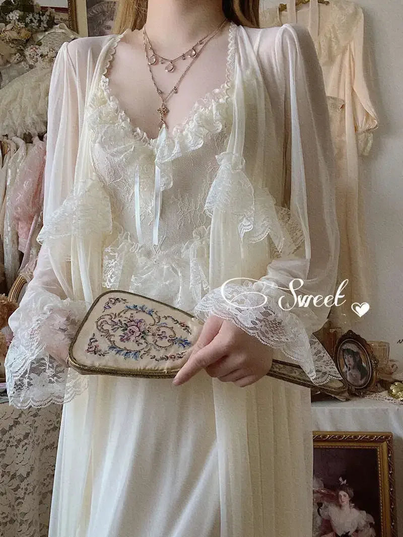 Women's Vintage Court Style Tulle Princess Nightgown | Fairytale Robe Sleepwear