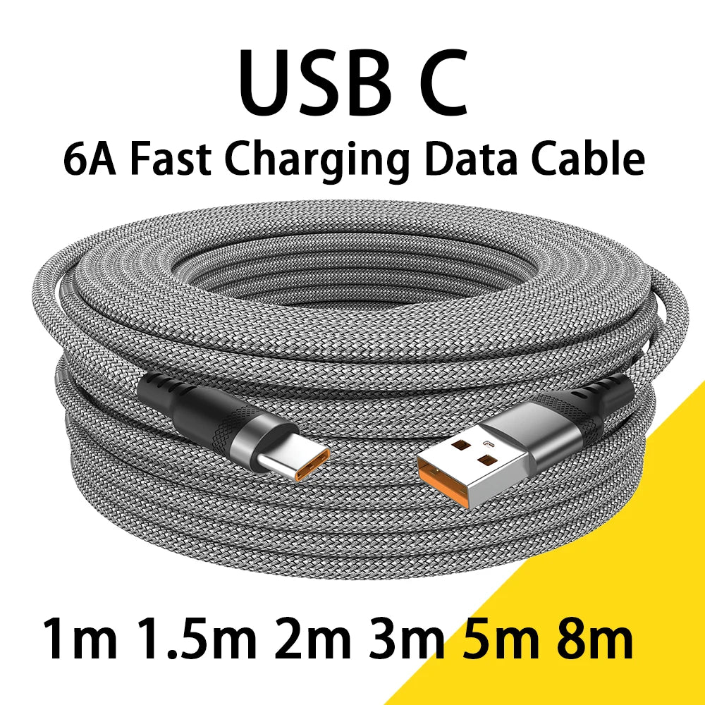 Charge Faster. Reach Further. — USB-A to USB-C 6A Super Fast Charging Braided Cable | 1m, 1.5m, 2m, 3m, 5m & 8m, CE Certified