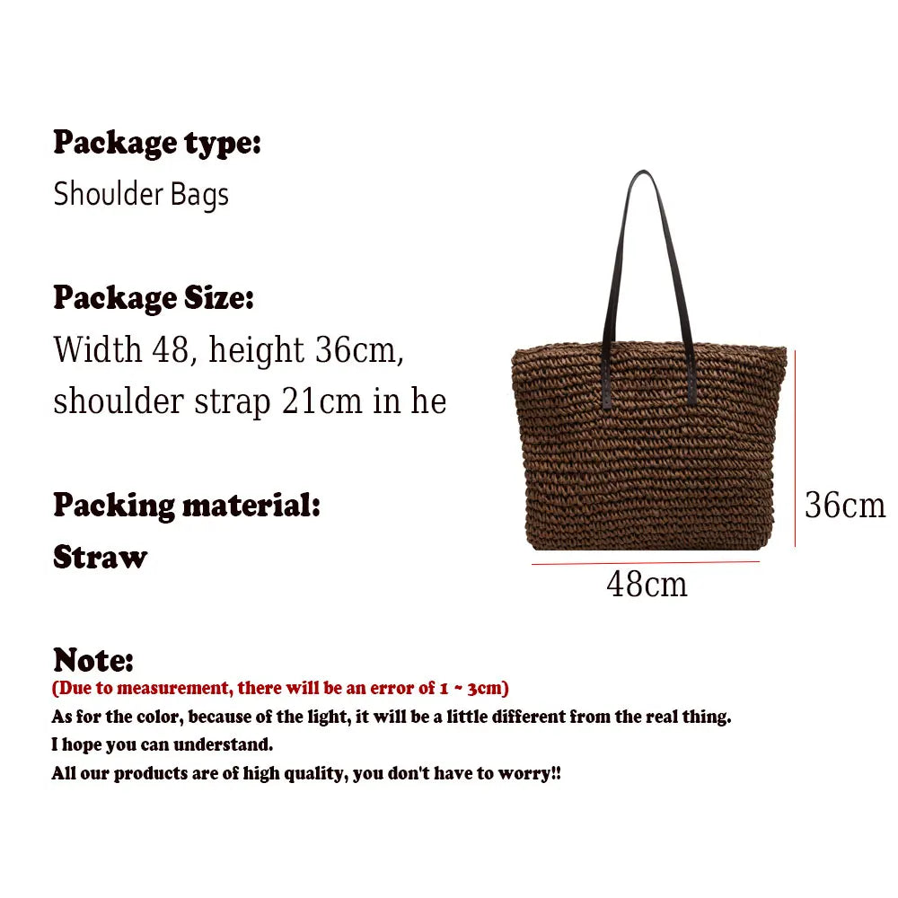 Straw Woven Beach Tote Bag – Large Capacity Casual Shoulder Handbag for Women