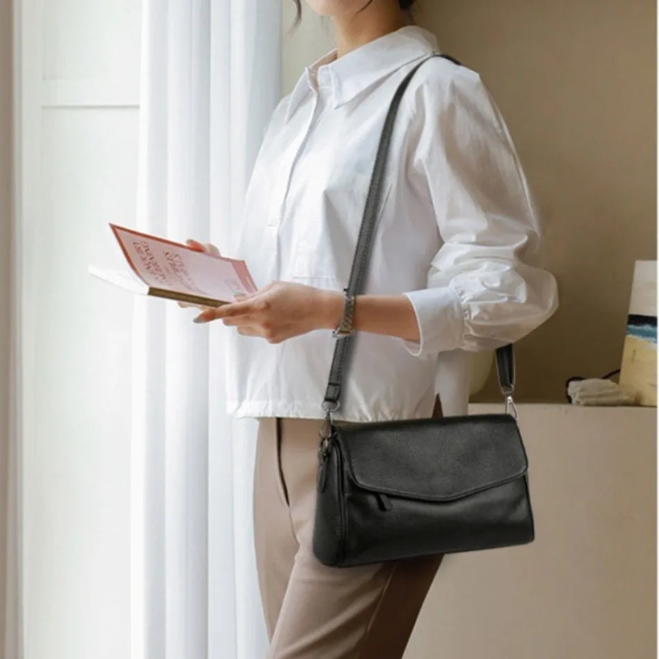 VANDERWAH 100% Genuine Cow Leather Flap Crossbody Shoulder Bag – Designer Messenger Handbag for Women