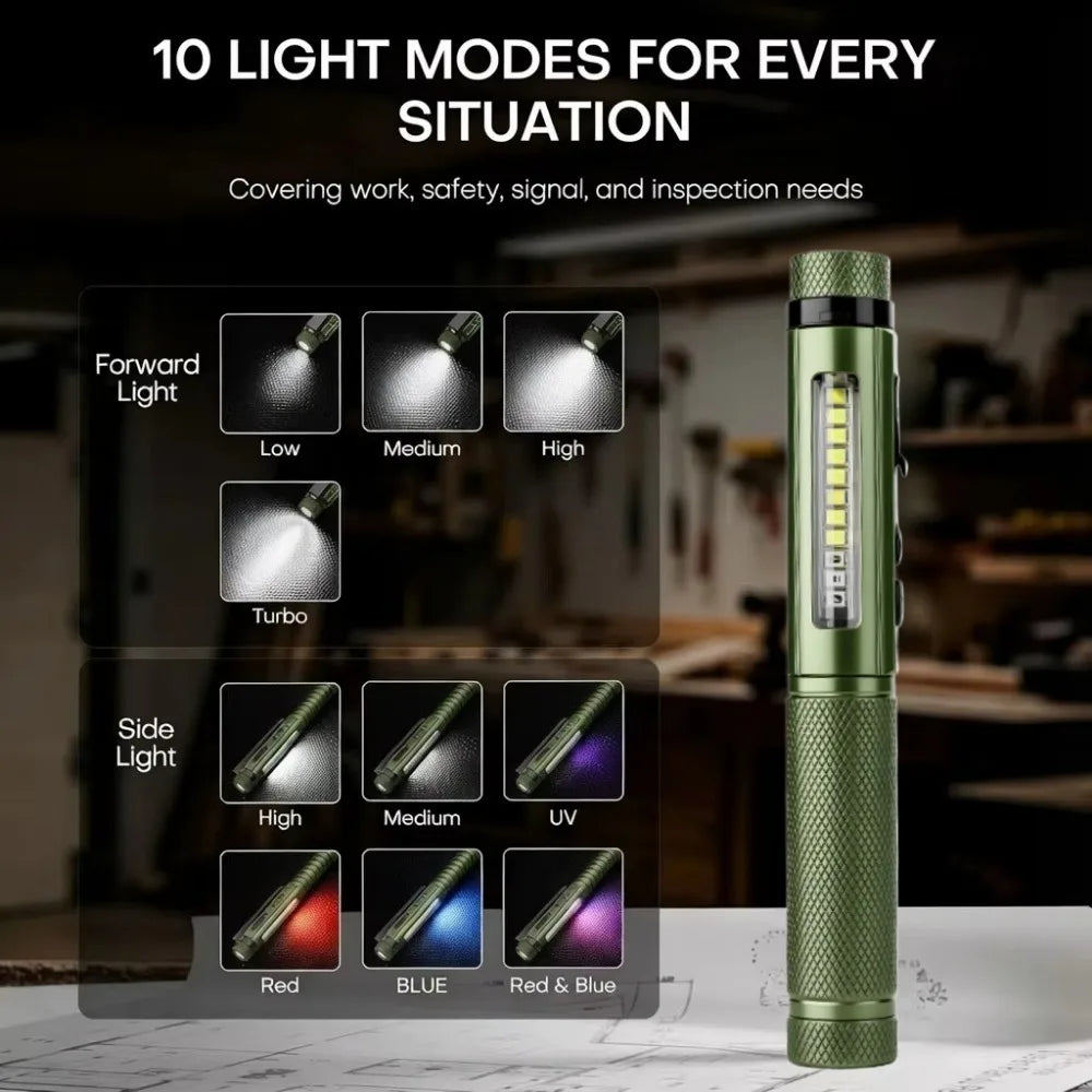 800 Lumen Rechargeable EDC Flashlight – Magnetic Pen Light for Hiking, Work & Emergencies