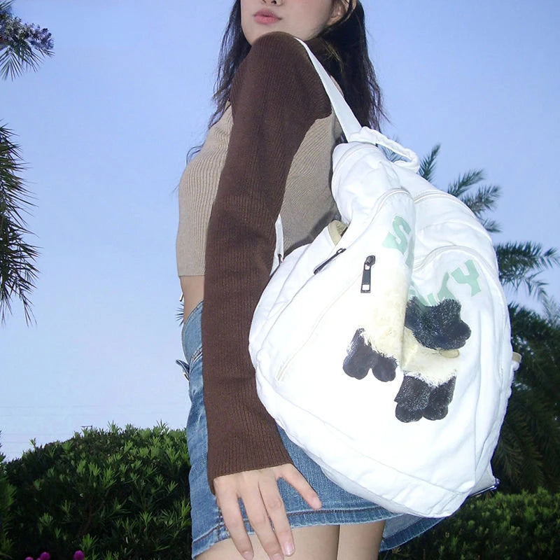 Y2K Aesthetic Cute Sheep Canvas Backpack – Japanese Cartoon School Bag for Women