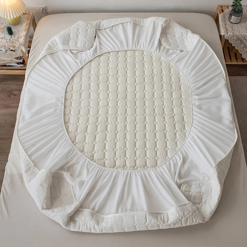 Waterproof Thickened Mattress Pad Protector – Embroidered Breathable Fitted Bed Cover, 140–180x200cm