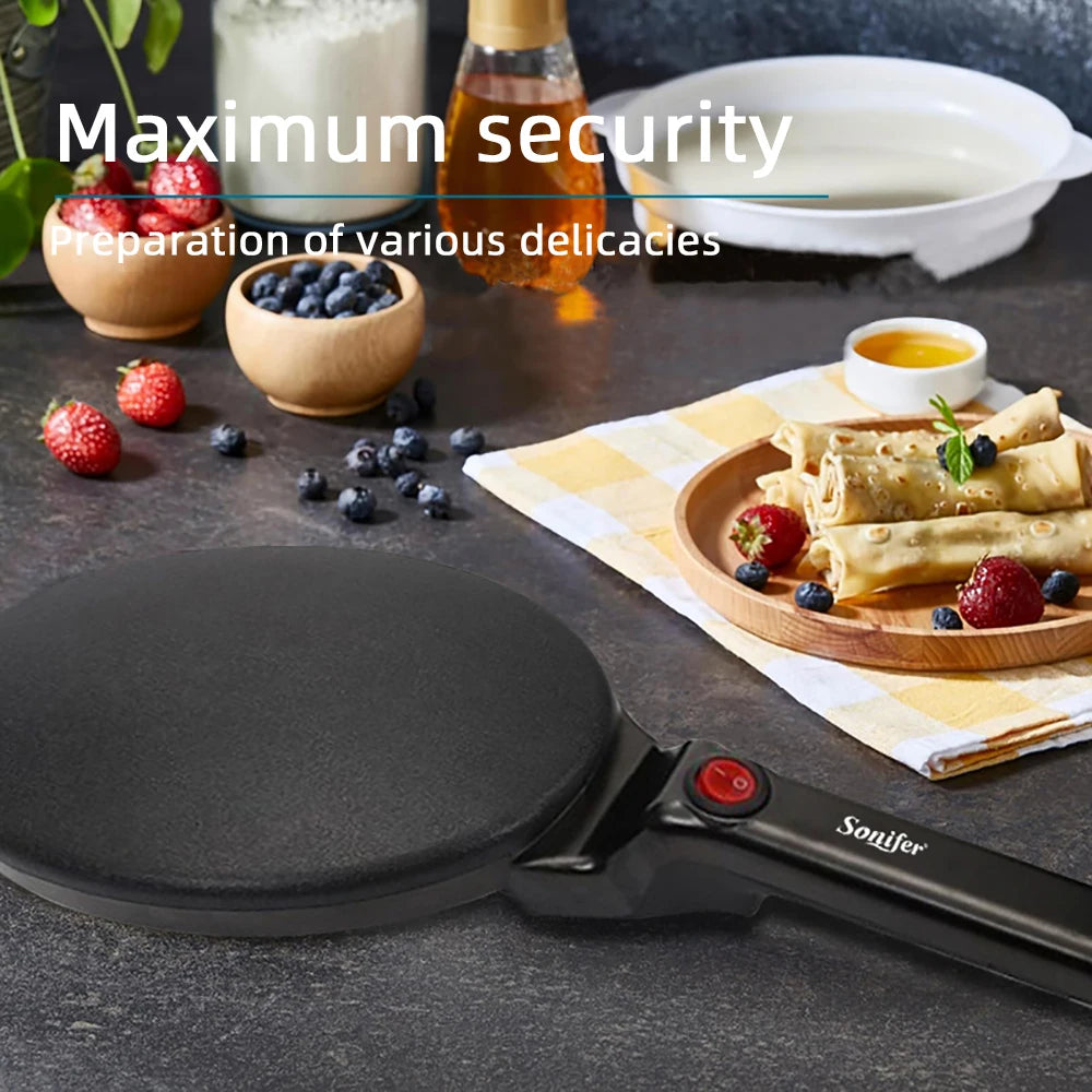 Electric Crepe Maker 600W — Non-Stick Plate Breakfast & Dessert Maker with Hook Storage