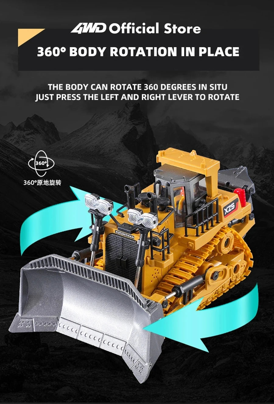 1:20 Scale 4WD RC Excavator Dump Truck Bulldozer – Alloy Construction Vehicle with Lights & Sound
