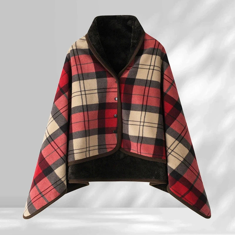 Wearable Plaid Fleece Blanket with Button – Thick Warm Throw for Sofa, Bed, Travel & Office
