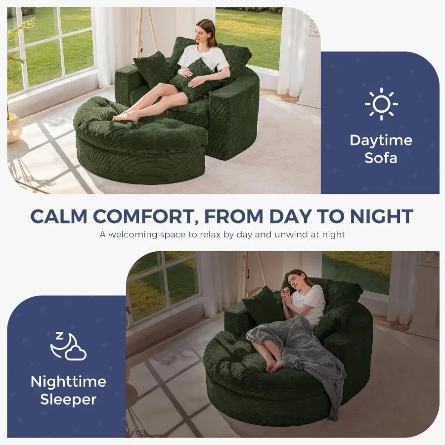 Oversized Round Boneless Chaise Lounge with Ottoman