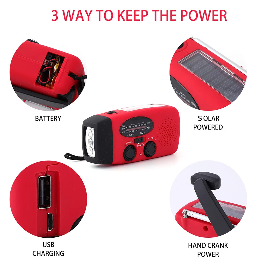 2000mAh Emergency Solar Radio — LED Light, FM/AM, USB Rechargeable Outdoor Survival Radio
