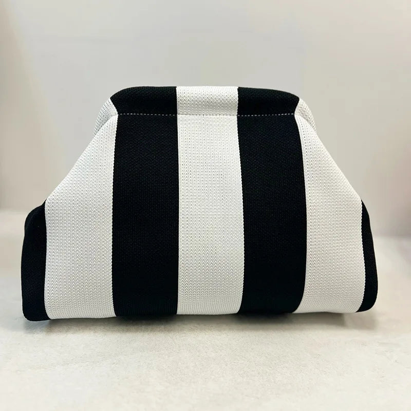 Woven Crochet Cotton Clutch Bag – Colorblock Knit Dumpling Cloud Purse for Women