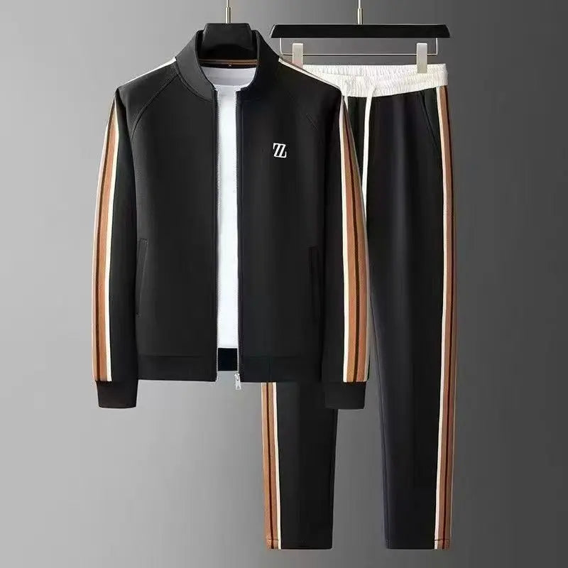 Men's Embroidered Fashion Jacket & Trousers Set – Trendy Sporty 2-Piece Tracksuit