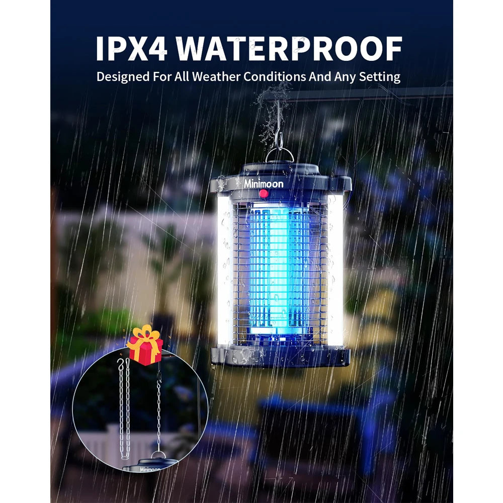 Minimoon Outdoor Bug Zapper — 15W UV, 4200V Grid, Dual LED Light, IPX4 Waterproof, 2100 Sq.Ft Coverage