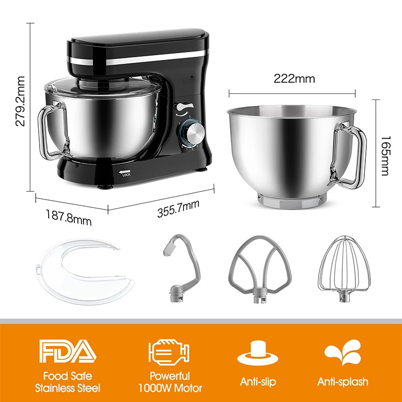 1000W Stand Mixer & Food Processor – 8+P Speed Electric Blender, Egg Whisk, Desktop Kitchen Mixer with Bowl