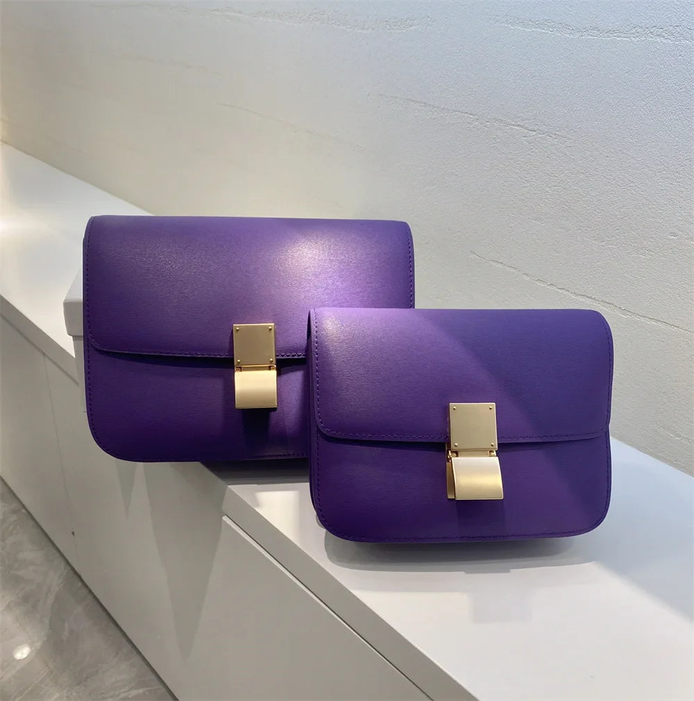 Genuine Leather Square Crossbody Bag – Luxury Designer Small Shoulder Messenger Bag for Women
