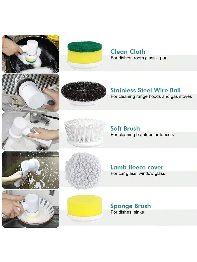 Cordless Spin Scrubber 5-in-1 – USB Rechargeable Electric Cleaning Brush for Bathroom, Kitchen & Tile