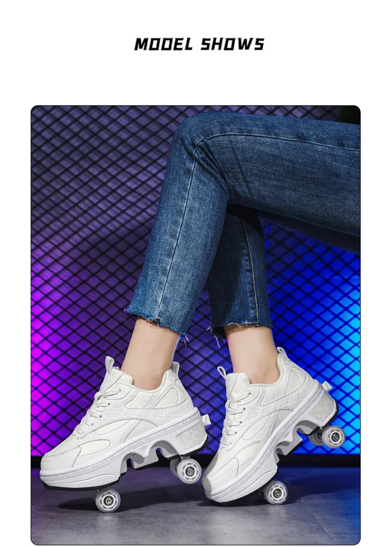 2-in-1 Deform Wheel Roller Skate Shoes – Invisible Removable Pulley, Automatic Walking & Skating Parkour Shoes