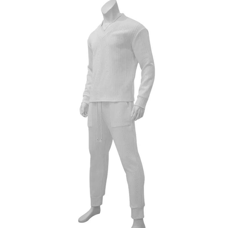 Men's Jacquard Knit Sweater & Casual Trousers Two-Piece Set