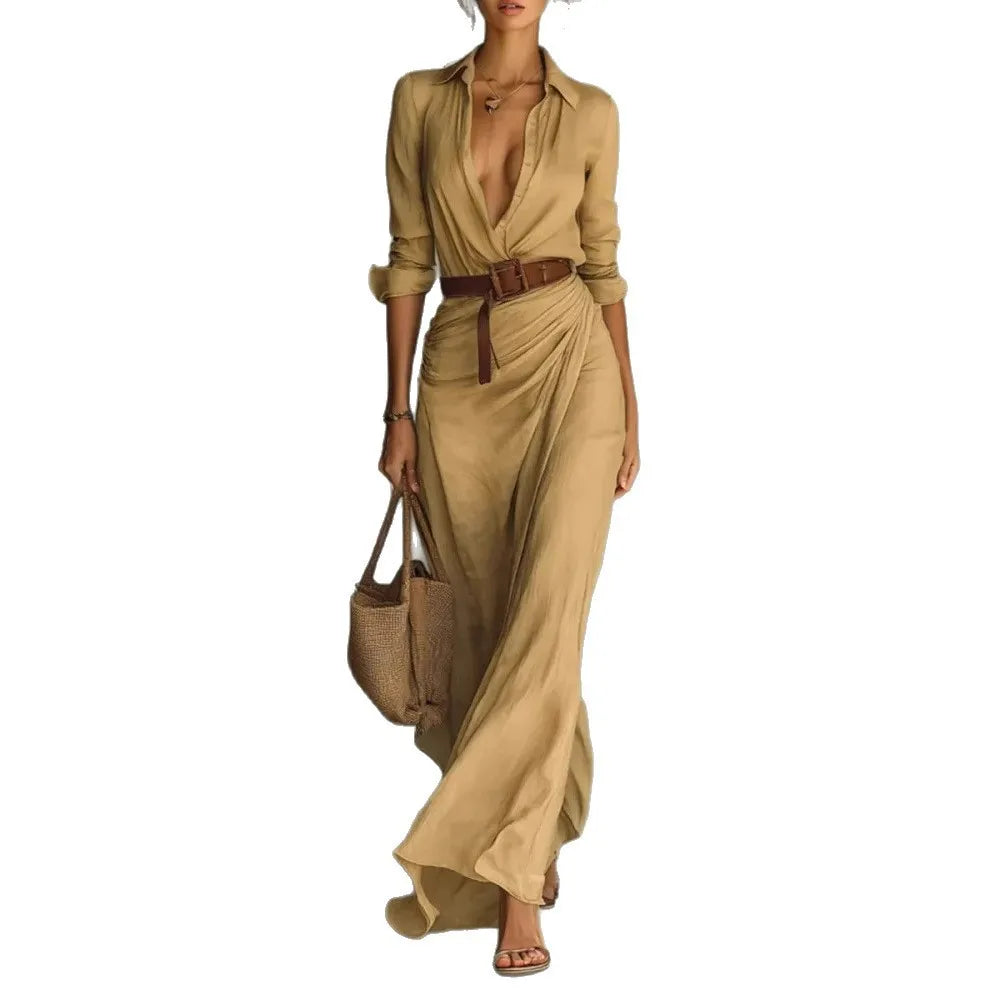 Strapless Pleated Belted Beach Dress — Chic Asymmetrical Slim Evening Dress