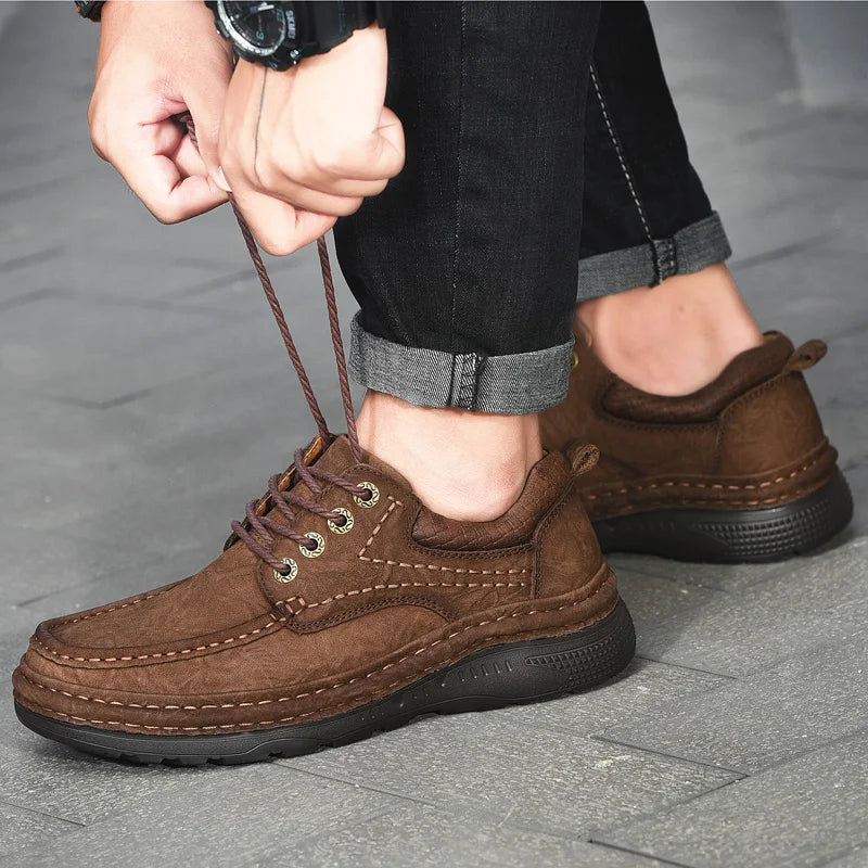 Men's Genuine Leather Lace-Up Casual Shoes