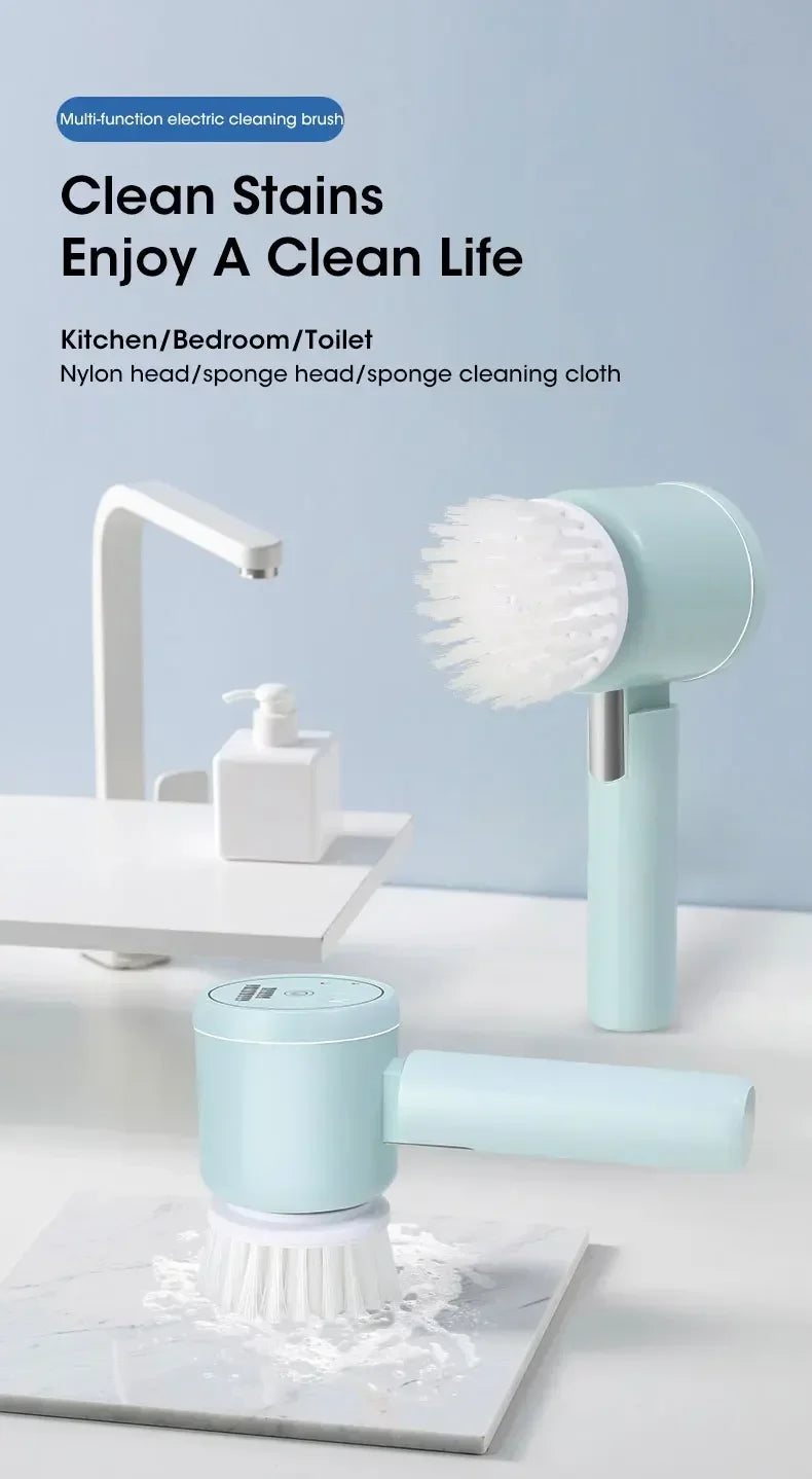 Cordless Spin Scrubber 5-in-1 – USB Rechargeable Electric Cleaning Brush for Bathroom, Kitchen & Tile