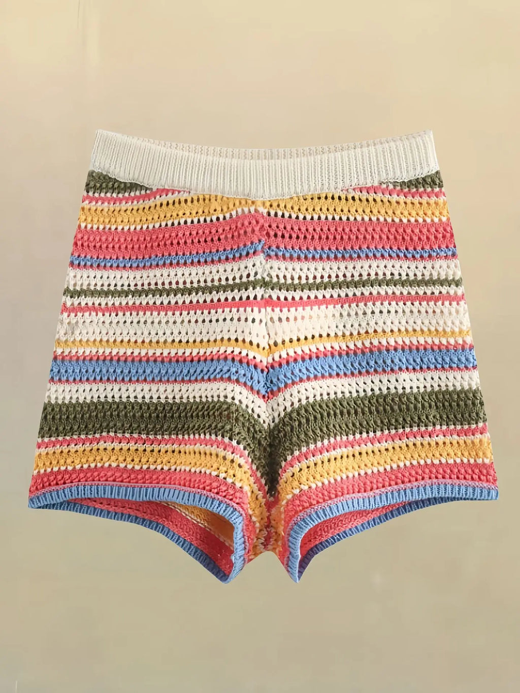 Women's Y2K Crochet Knit Crop Sweater & Shorts Set – Polo Collar Striped Patchwork Hollow Out