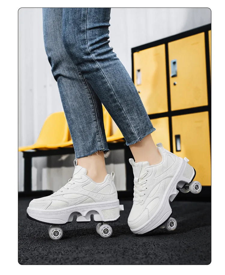 2-in-1 Deform Wheel Roller Skate Shoes – Invisible Removable Pulley, Automatic Walking & Skating Parkour Shoes