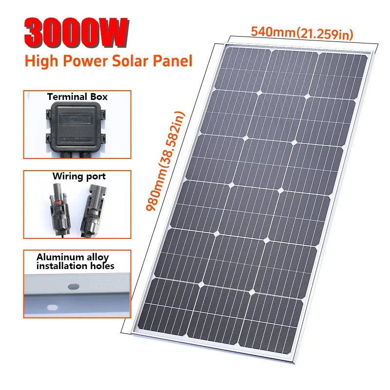 Premium 1000W–3000W Commercial-Grade Rigid Waterproof Solar Panel – Reinforced Glass Construction