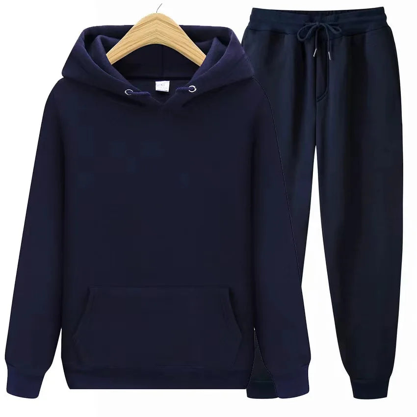 Men's Solid Color Hoodie & Pants Set – Casual Sport Tracksuit for Autumn Winter (S–3XL)