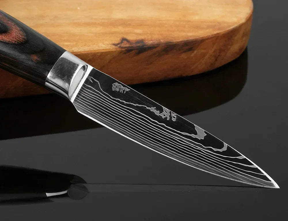 Damascus Kitchen Knife Set — Japanese Santoku, Cleaver, Slicing & Boning Knives