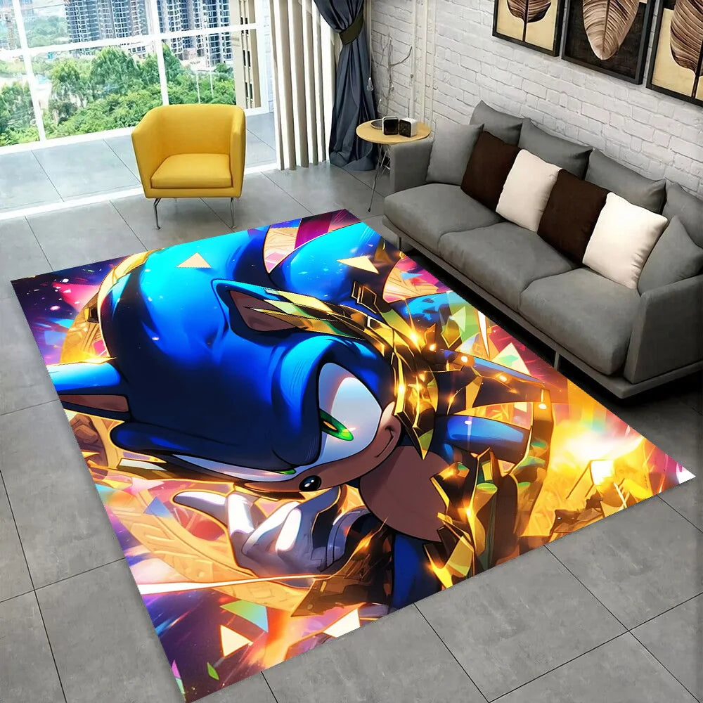 3D Retro Sonic Area Rug – Non-Slip Kids Carpet for Bedroom, Living Room & Playroom