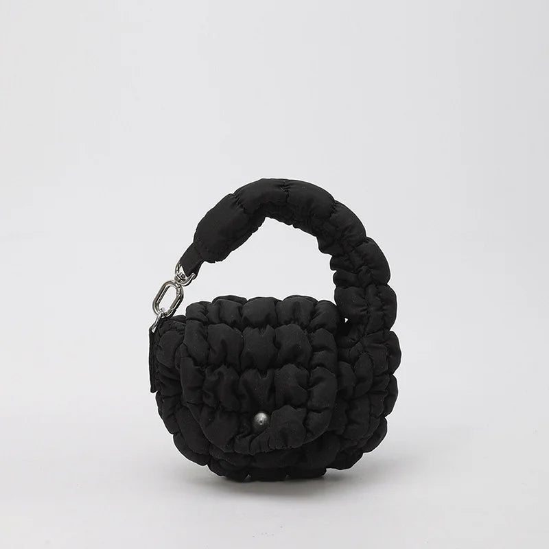 Cotton Pleated Cloud Dumpling Bag – Mini Ruched Flap Top Handle Bag for Shopping & Date