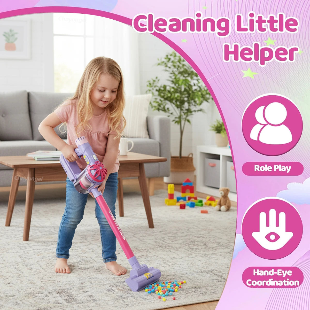 Kids Electric Vacuum Cleaner Toy Set – Simulation Housekeeping Role Play Educational Toy for Toddlers