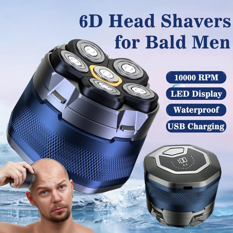 6D Magnetic Head Shaver for Bald Men – IPX8 Waterproof, LED Display, USB-C, 90-Min Charge